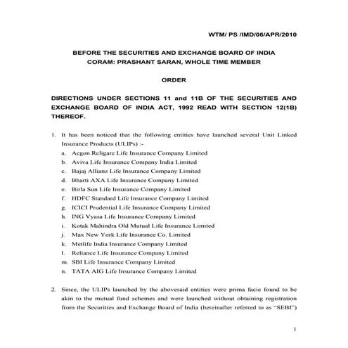 Ulip Ban: Sebi Order