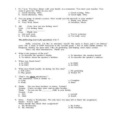 Ulmum bahasa inggris kelas 7 paket a semester ii.