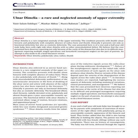 Ulnar dimelia – a rare and neglected anomaly of upper extremity