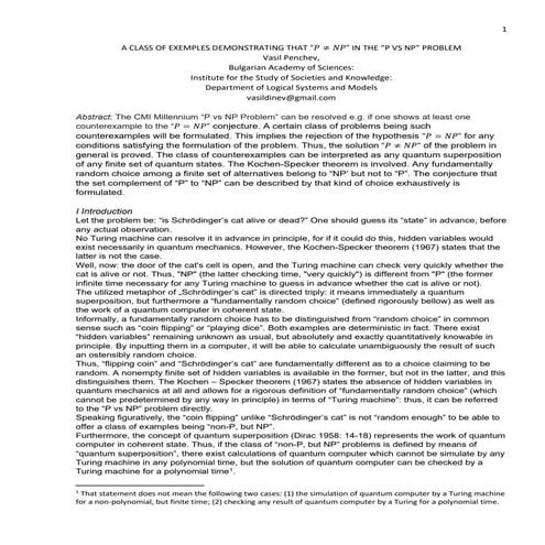A CLASS OF EXEMPLES DEMONSTRATING THAT “푃푃≠푁푁푁 ” IN THE “P VS NP” PROBLEM
