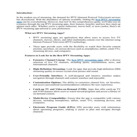 Ultimate Guide to the Best IPTV Streaming Apps- Unlocking Endless Entertainme...