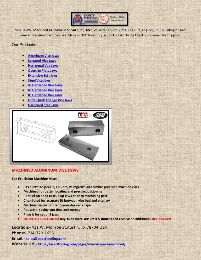 Rapid change aluminum vise jaws for Kurt vises 1 SET