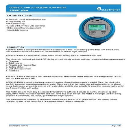 Ultrasonic Flow Meter ASIONIC 400W