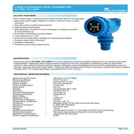 Ultrasonic Level Transmitter ULT200H
