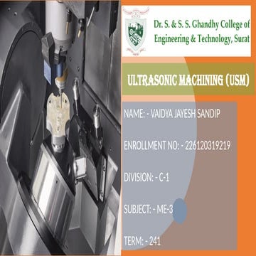 Ultrasonic Machining for making the metalllic Gear (USM).pptx