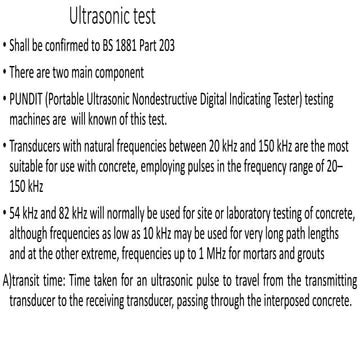 Ultrasonic pulse velocity test