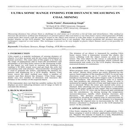 Ultra sonic range finding for distance measuring in coal mining