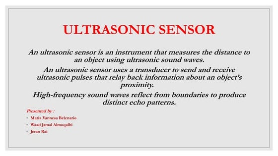 Distance Measurement by Ultrasonic Sensor | PPTX | Digital Audio ...