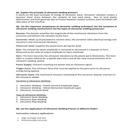 Ultrasonic welding questions