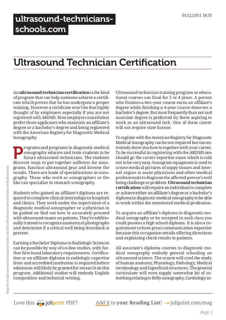 Ultrasound technician certification