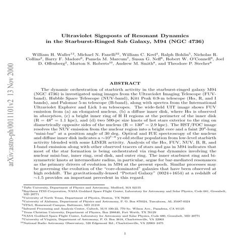 Ultraviolet signposts of resonant dynamics in the starburst ringed sab galaxy...