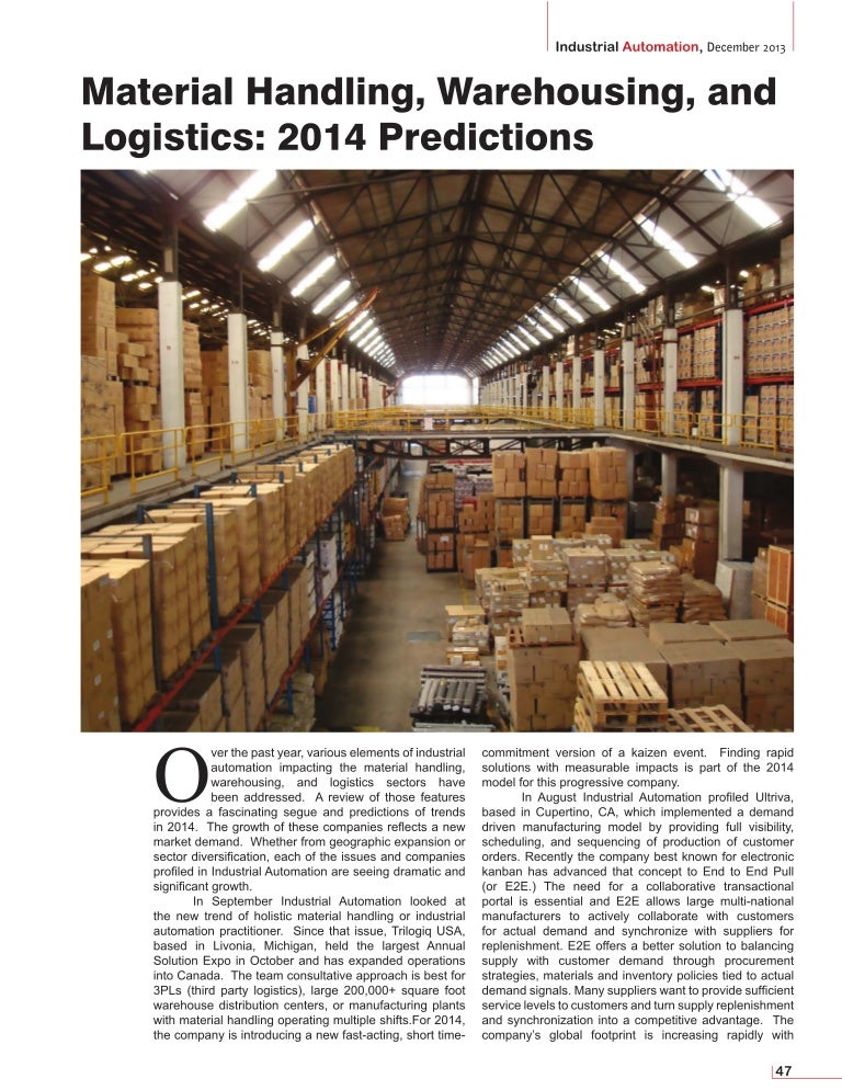 Material Handling, Warehousing, and Logistics 2014 Predictions