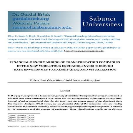 Financial Benchmarking Of Transportation Companies  In The New York Stock Exc...