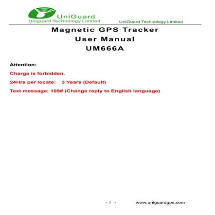 Um666a magnetic gps tracker user manual v2.0