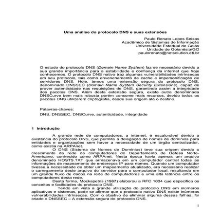 Uma análise do protocolo DNS e suas extensões - Simpoets 2008 [Artigo]