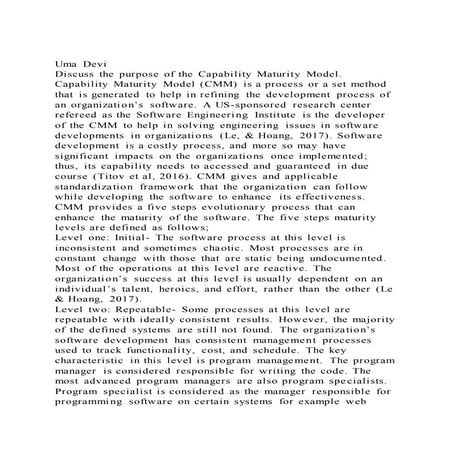 Uma devi discuss the purpose of the capability maturity model.c