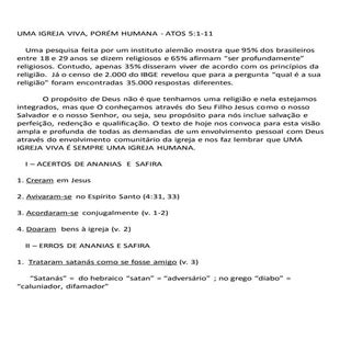 Uma igreja viva. atos 5