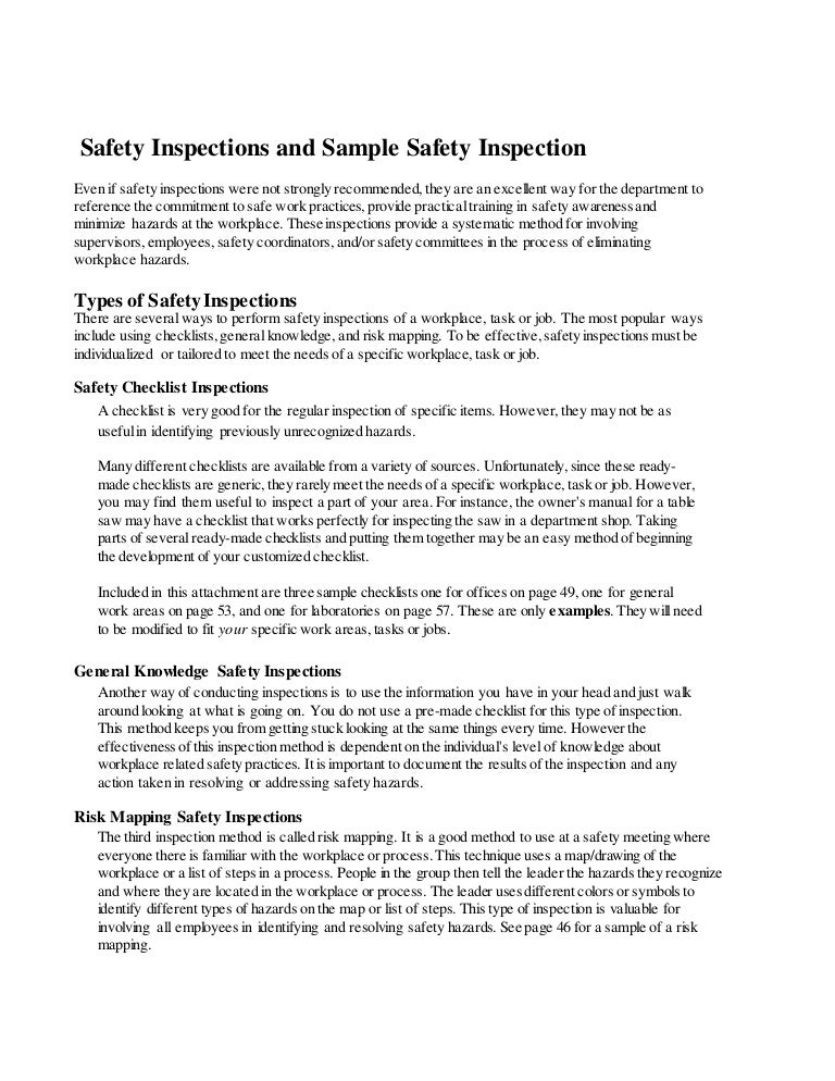 Safety Inspections and Sample Safety Inspection.Health and safety tr…