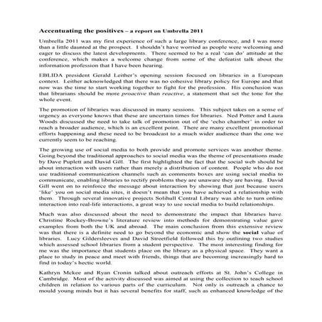 Accentuating the Positives: Umbrella 2011 Conference Report