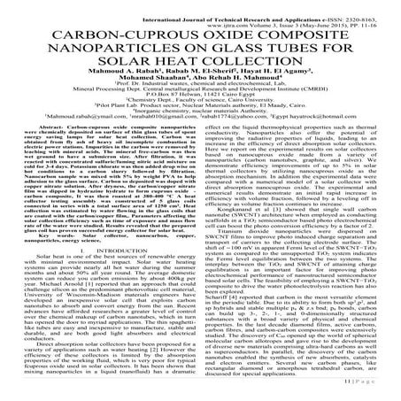 CARBON-CUPROUS OXIDE COMPOSITE NANOPARTICLES ON GLASS TUBES FOR SOLAR HEAT CO...