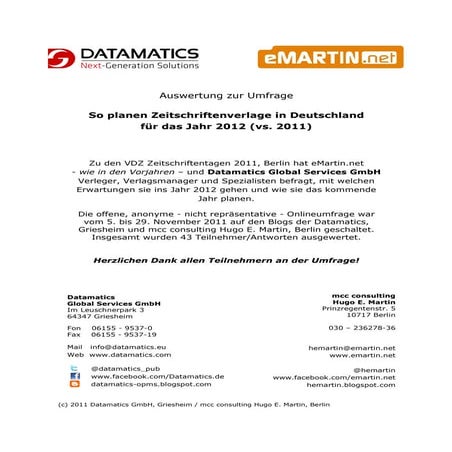 Umfrage: Wie planen Zeitschriftenverlage in Deutschland für das Jahr 2012