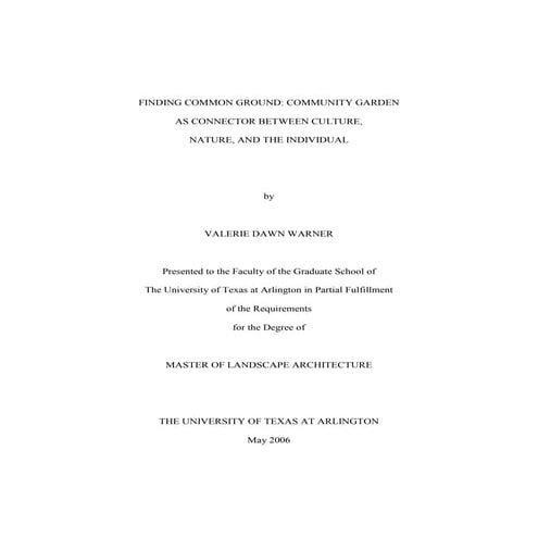 Finding Common Ground: Community Garden As Connector Between Culture, Nature,...