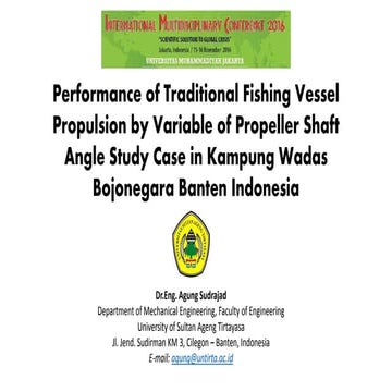 Effect of propeller Shaft Angle for Traditional Fishing Vessel Performace