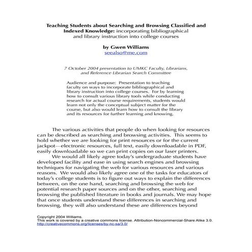 Teaching Students about Searching and Browsing Classified and Indexed Knowled...