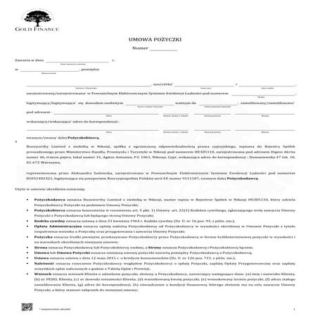Gold Finance - Wzór umowy