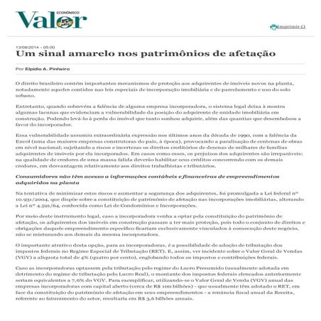 Um sinal amarelo nos patrimônios de afetação