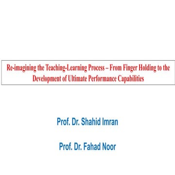 Re-imagining the Teaching-Learning Process – From Finger Holding to the Devel...