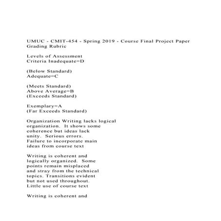 UMUC CMIT 454 Spring 2019 Course Final Project Paper Gra docx