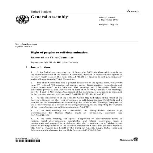 United Nations General Assembly (64th  Session)  Agenda  Item 68  Right Of Pe...