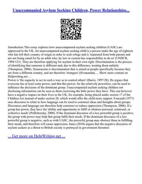 Unaccompanied Asylum Seeking Children, Power Relationships...