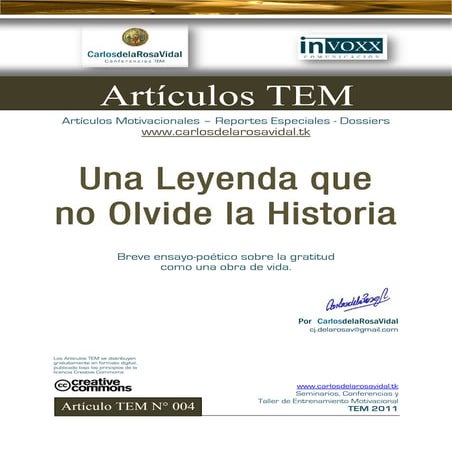 Una Leyenda que no Olvide la Historia - Carlos de la Rosa Vidal - Artículo In...
