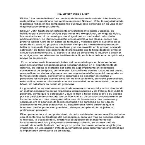 UNA MENTE BRILLANTE ANÁLISIS 