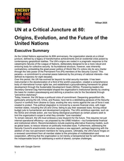 UN at 80:  Analysis, Recommendations, Reform