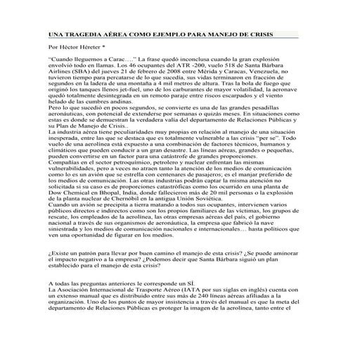 Una tragedia aérea  manejo de crisis