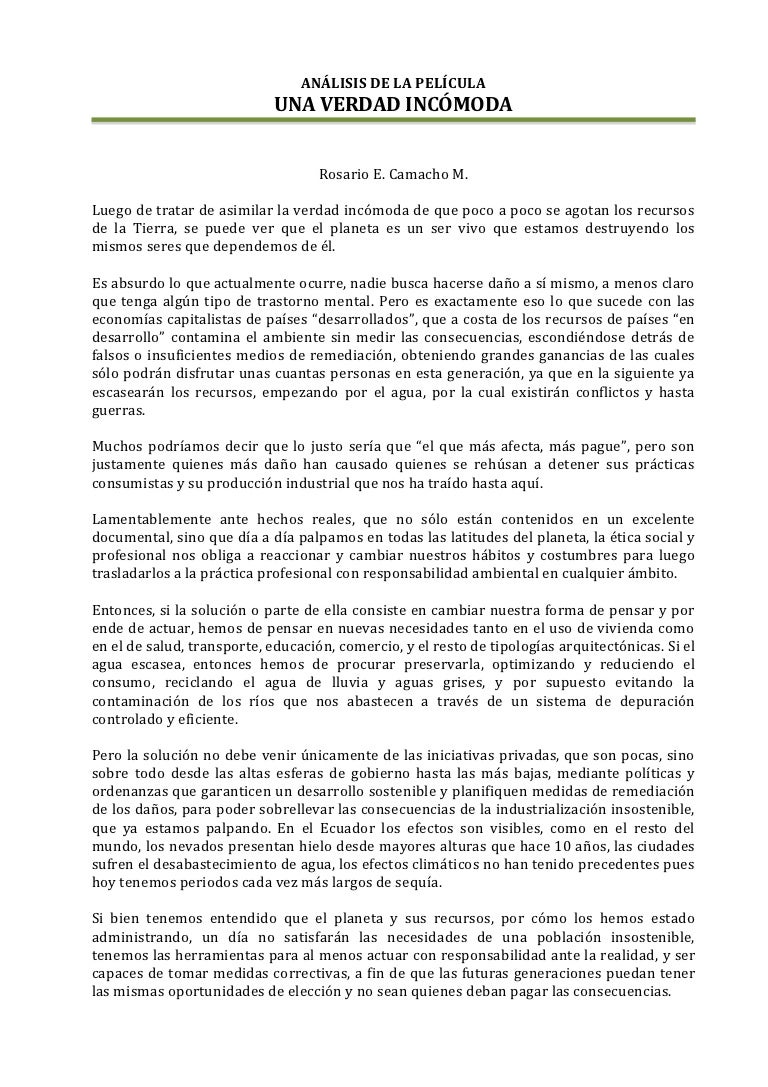 Analisis De La Pelicula Una Verdad Incomoda