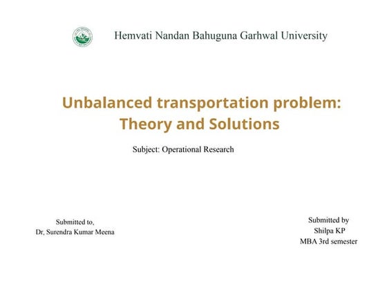 Ppt For Solving Transportation Problem Pptx