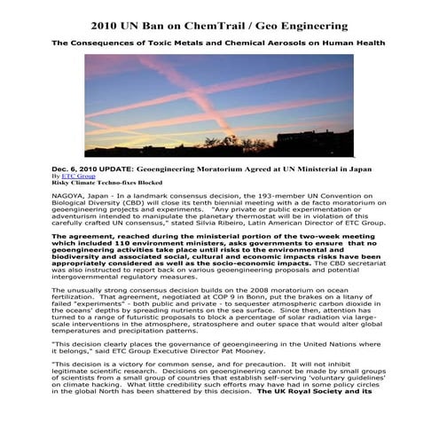 UN Ban on ChemTrail / Geo Engineering 2010