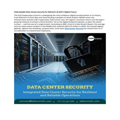 Unbreakable Data Center Security for Bahrain and GCC's Digital Future | PDF