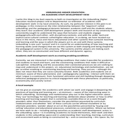 Unbundling Higher Education and academic staff development blog March 2017