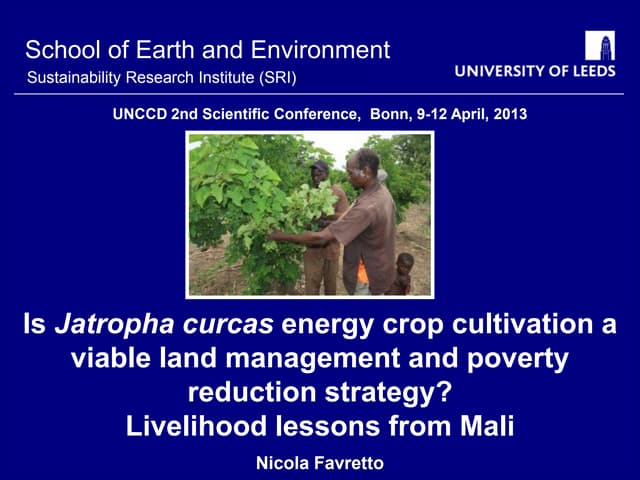 Nicola FAVRETTO "Is Jatropha curcas energy crop cultivation a viable land management and poverty reduction strategy? Livelihood lessons from Mali"