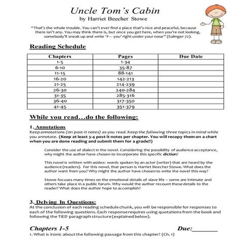 Uncle tom reading schedule activities