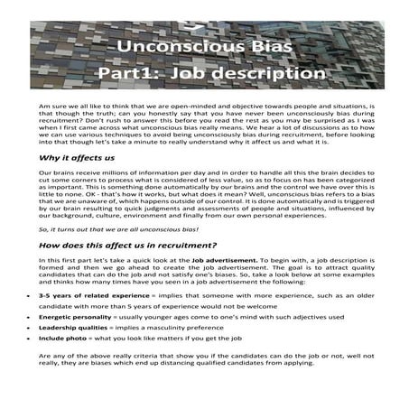Unconscious Bias Part 1: Job Description
