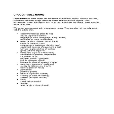 Uncountable nouns