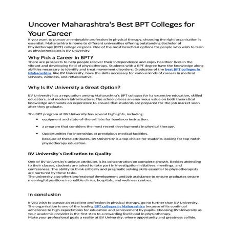 Uncover Maharashtra's Best BPT Colleges for Your Career