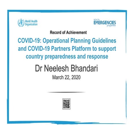 COVID-19 preparedness-and-response WHO certificate of achievement