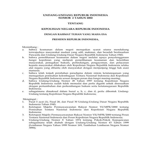 Undang undang no.2 tahun 2002 tentang kepolisian negara republik indonesia